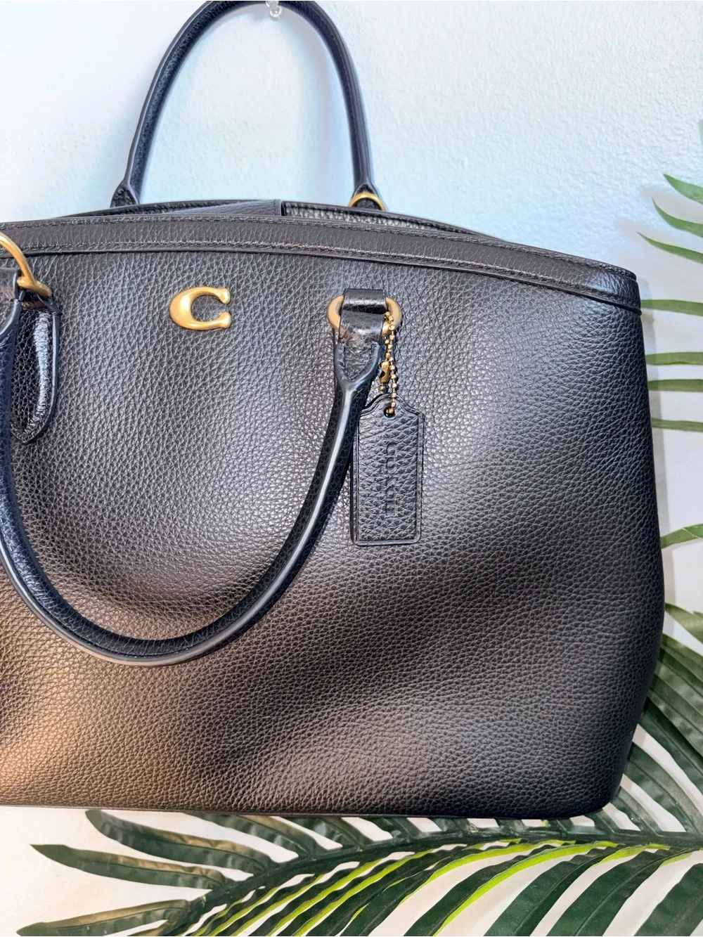 Coach Black Pebbled Leather Tote with Gold Accent